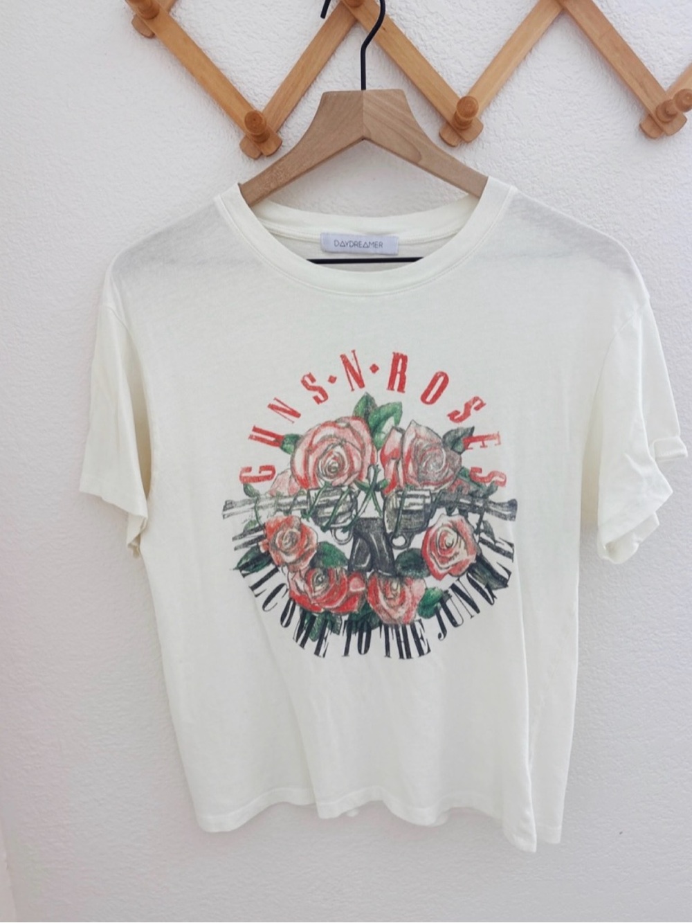 Daydreamer Cream Guns N' Roses Graphic Tee with Red Roses